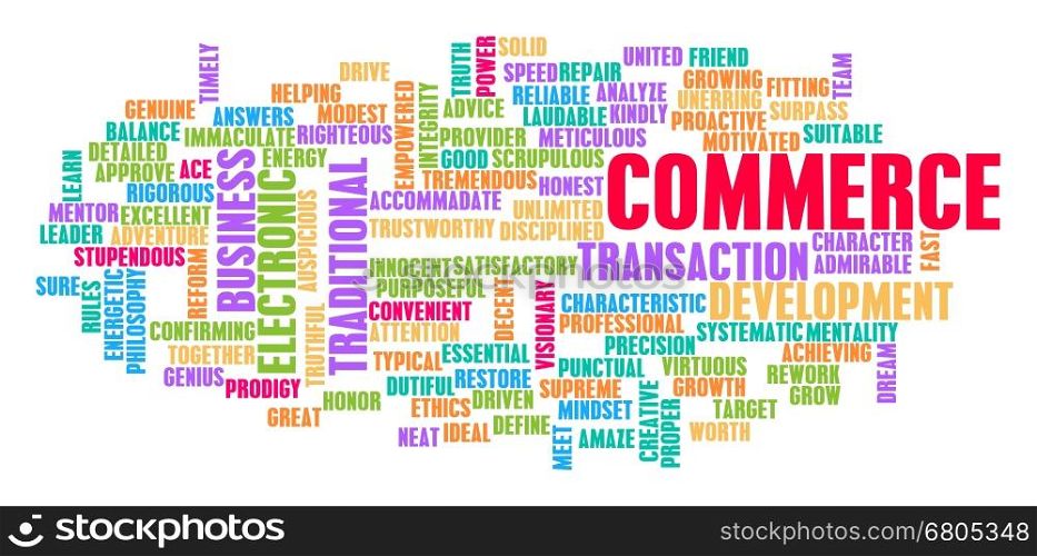 Commerce Word Cloud Concept on White. Commerce Word Cloud Concept