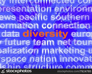 Commerce Word Showing The Business Of Buying And Selling. Diversity Word Cloud Showing Multicultural Diverse Culture