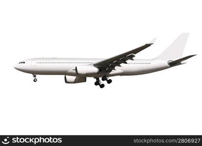 commercial airplane on white background with path