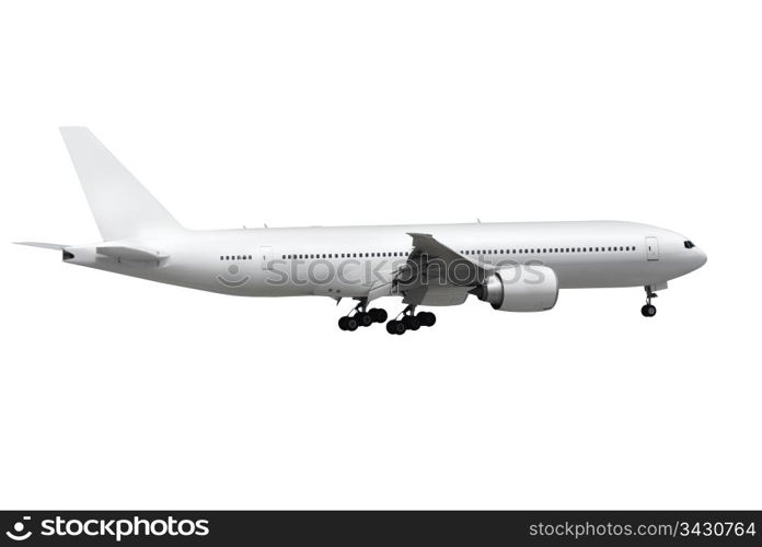 commercial airplane on white background with path