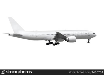 commercial airplane on white background with path