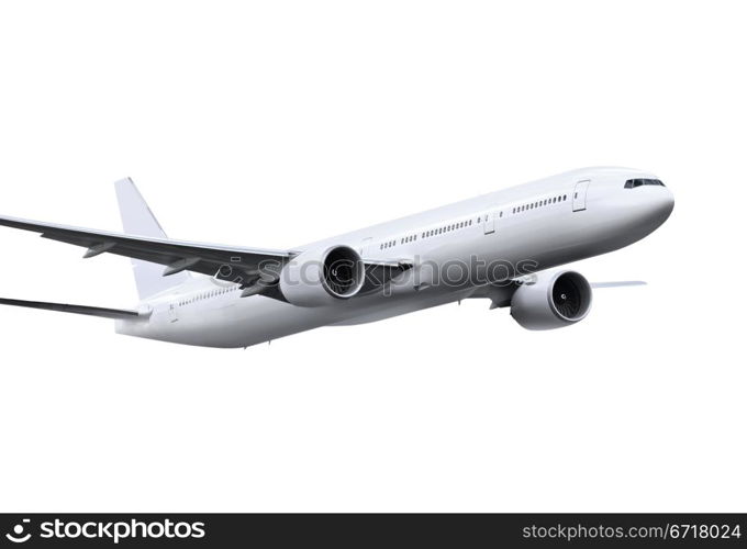 commercial airplane on white background with path