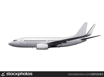 commercial airplane on white background with path