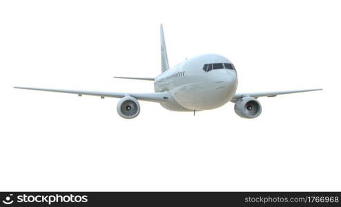 Commercial Passenger Plane in Air on White, Vacation Travel by Air Transport, Airliner Take Off Flying, Aircraft Flight and Aviation Route Airline Sign, Aviation Cargo Service 3d Illustration