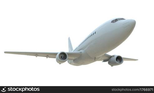 Commercial Passenger Plane in Air on White, Vacation Travel by Air Transport, Airliner Take Off Flying, Aircraft Flight and Aviation Route Airline Sign, Aviation Cargo Service 3d Illustration