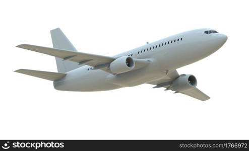 Commercial Passenger Plane in Air on White, Vacation Travel by Air Transport, Airliner Take Off Flying, Aircraft Flight and Aviation Route Airline Sign, Aviation Cargo Service 3d Illustration