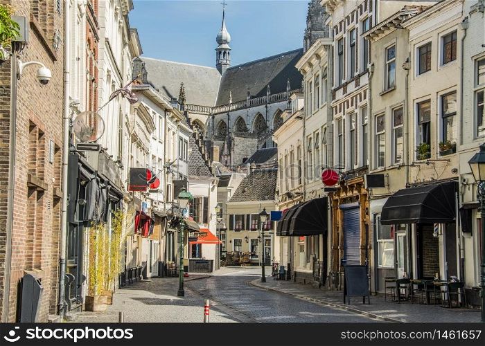 commercial street in the center and behind the great church of the city of breda. netherlands holland