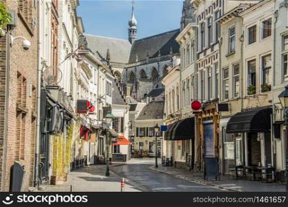 commercial street in the center and behind the great church of the city of breda. netherlands holland