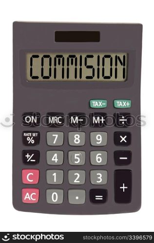 commision on display of an old calculator on white background