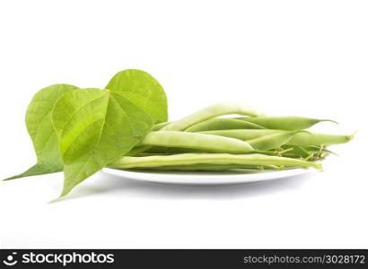 Common bean on plate with leaf isolated