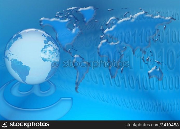 Communication and Internet networks in the world against the background of world map and digital system