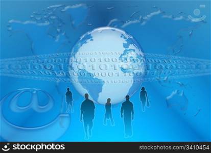 Communication and web networks on a planet is in hiding in sight air of the space on the background of world map and digital system