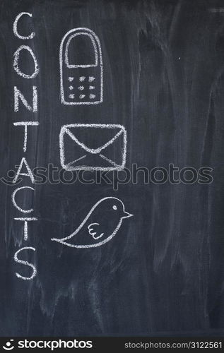 Communication symbols: phone, envelope, twitter