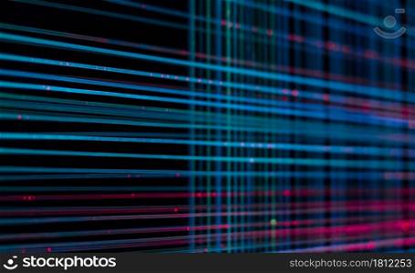 Communication technology concept, fiber optic light lines. The idea of information transmission and communication of people in digital space, selective focus, blur, dark background