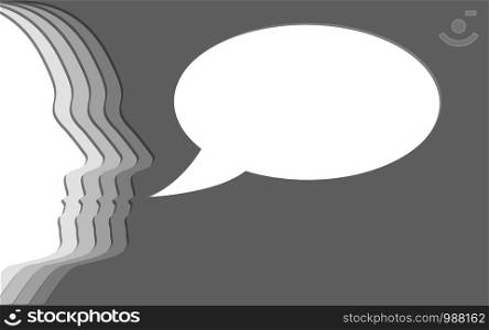 Communication with human head and speech bubble, 3D rendering
