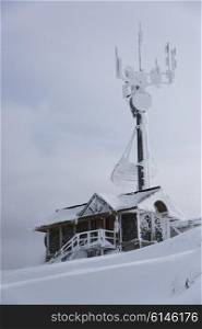 Communications tower at ski resort in winter snow, Whistler, British Columbia, Canada