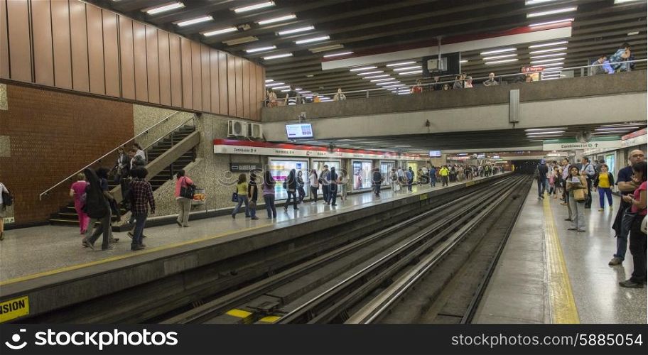 Commuters at Santiago Metro station, Santiago, Santiago Metropolitan Region, Chile