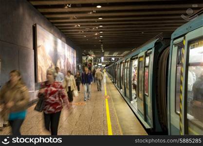 Commuters at Santiago Metro station, Santiago, Santiago Metropolitan Region, Chile