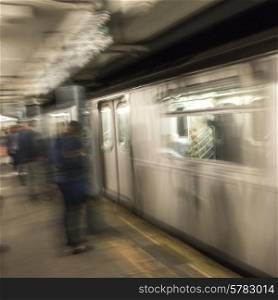Commuters at subway station platform, Manhattan, New York City, New York State, USA