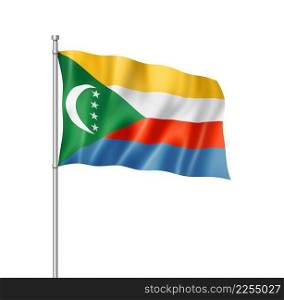 Comoros flag, three dimensional render, isolated on white. Comorian flag isolated on white