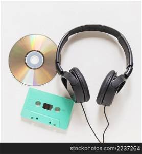 compact disc cassette headphone white background