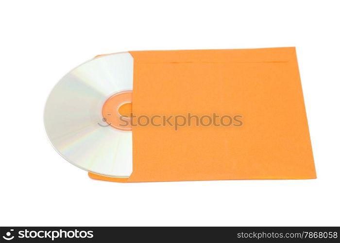 compact disk into envelope isolated on white background