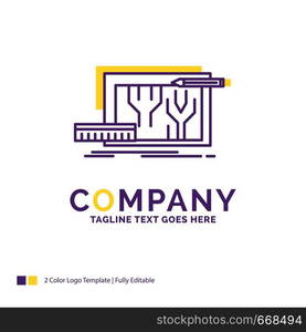 Company Name Logo Design For Architecture, blueprint, circuit, design, engineering. Purple and yellow Brand Name Design with place for Tagline. Creative Logo template for Small and Large Business.