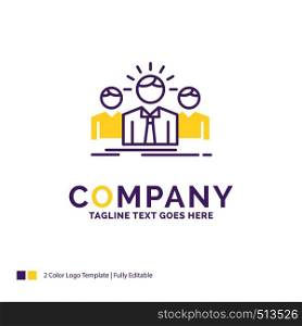 Company Name Logo Design For Business, career, employee, entrepreneur, leader. Purple and yellow Brand Name Design with place for Tagline. Creative Logo template for Small and Large Business.