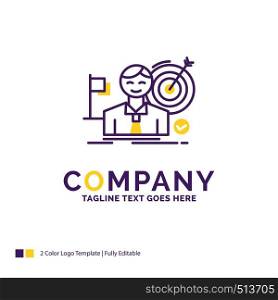 Company Name Logo Design For business, goal, hit, market, success. Purple and yellow Brand Name Design with place for Tagline. Creative Logo template for Small and Large Business.