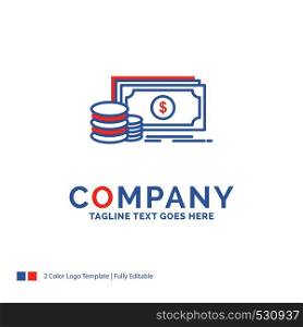 Company Name Logo Design For Finance, investment, payment, Money, dollar. Blue and red Brand Name Design with place for Tagline. Abstract Creative Logo template for Small and Large Business.