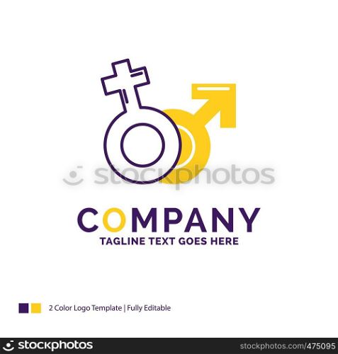 Company Name Logo Design For Gender, Venus, Mars, Male, Female. Purple and yellow Brand Name Design with place for Tagline. Creative Logo template for Small and Large Business.