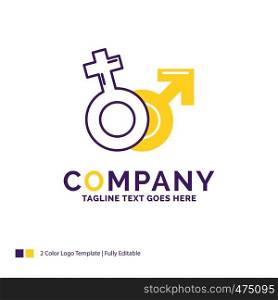 Company Name Logo Design For Gender, Venus, Mars, Male, Female. Purple and yellow Brand Name Design with place for Tagline. Creative Logo template for Small and Large Business.