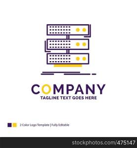 Company Name Logo Design For server, storage, rack, database, data. Purple and yellow Brand Name Design with place for Tagline. Creative Logo template for Small and Large Business.