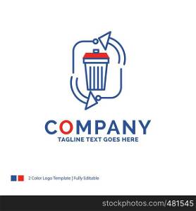 Company Name Logo Design For waste, disposal, garbage, management, recycle. Blue and red Brand Name Design with place for Tagline. Abstract Creative Logo template for Small and Large Business.