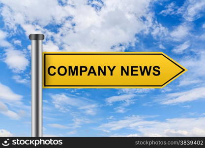 company news words on yellow road sign on blue sky