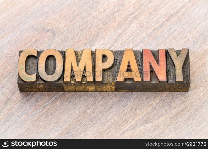 company word abstract in vintage letterpress wood type