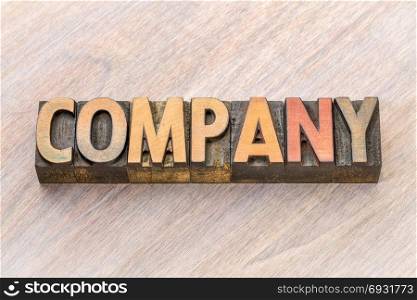 company word abstract in vintage letterpress wood type