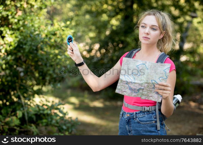 compass and map in womans hand