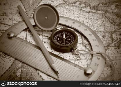 compass and protractor on the map