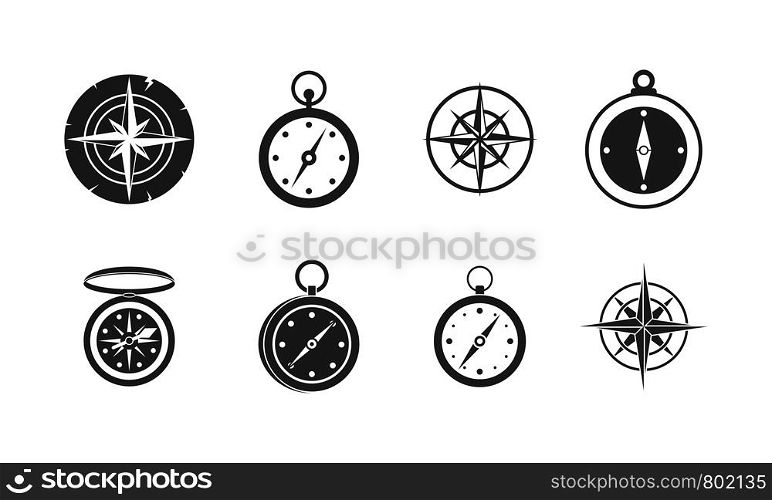 Compass icon set. Simple set of compass vector icons for web design isolated on white background. Compass icon set, simple style