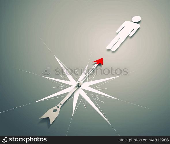 Compass of success. Conceptual image of compass directing at symbol