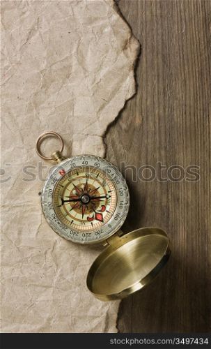 compass, old paper and rope, still-life