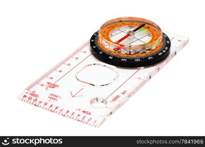 compass with a transparent ruler on a white background