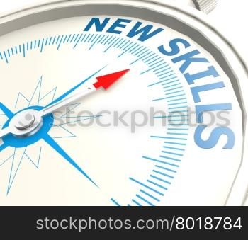 Compass with new skills word image with hi-res rendered artwork that could be used for any graphic design.
