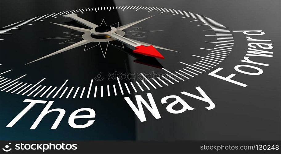 Compass with the way forward word. 3D rendering
