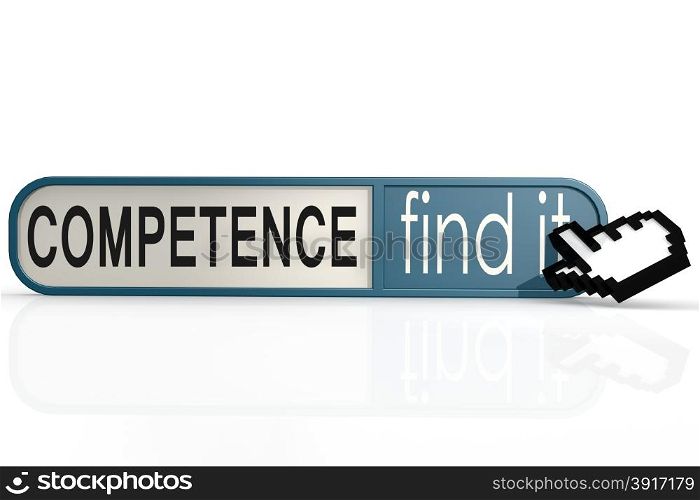 Competence word on the blue find it banner image with hi-res rendered artwork that could be used for any graphic design.