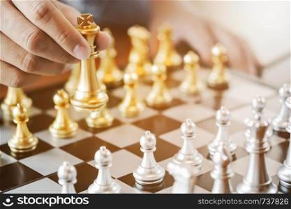 Competition and Challenge Concept, Two businesspeople playing chess board.
