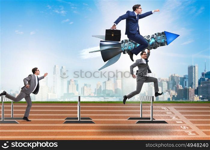 Competition concept with businessman and rocket