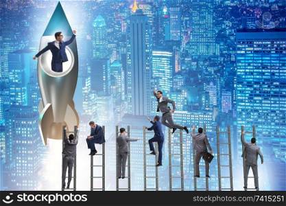 Competition concept with businessman on rocket