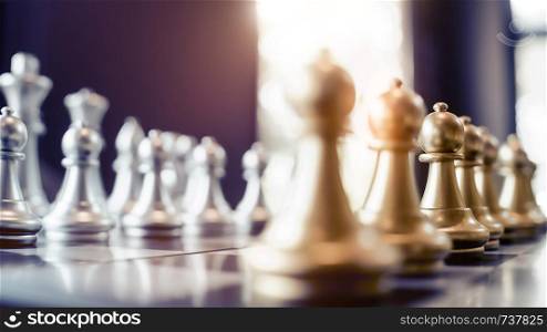 Competition of chess board game, risk and Strategy in business, Selected focus.